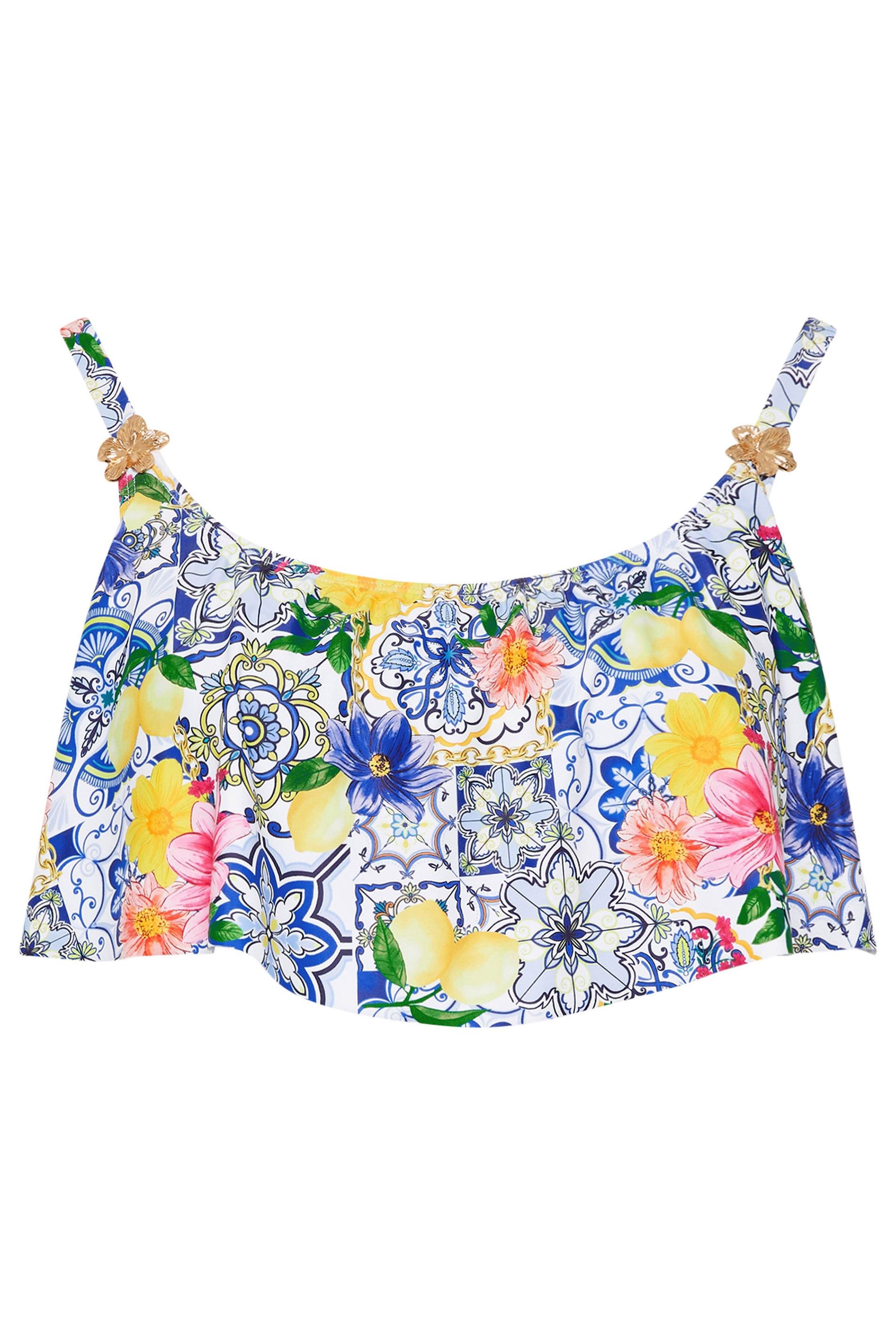 Yours Mediterranean Tile Frill Bikini Top