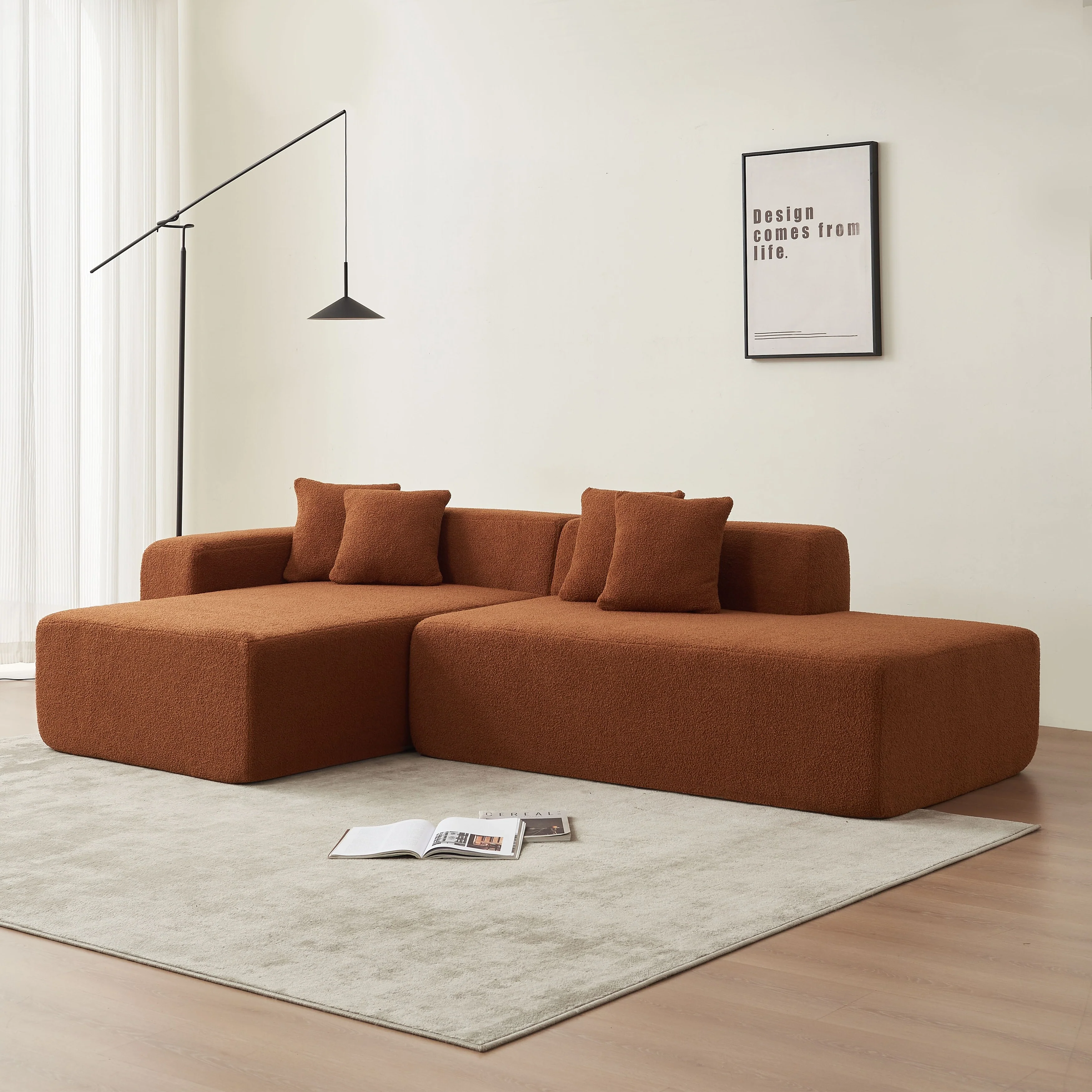 105.51'' Modern L-Shaped 5-Seat Modular Sectional Sofa with Chaise Lounge in Soft Sherpa Fabric for Cozy Living Spaces