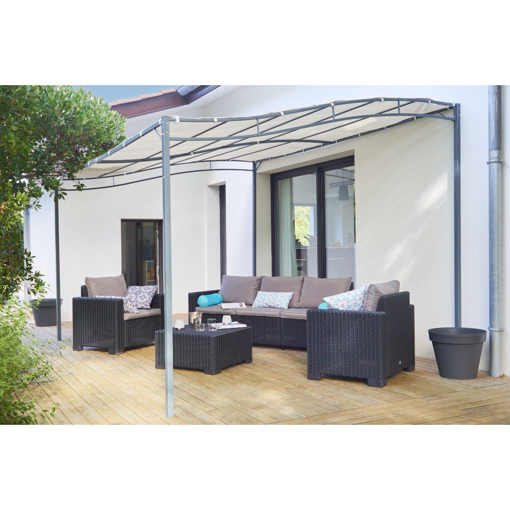 Tonnelle murale rectangulaire Lady gris et blanc écru UPF50  395x290xH240cm 11,45m&sup2;