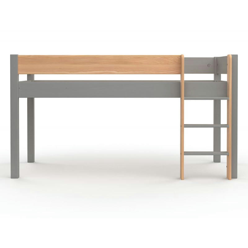 HOYA - Lit mi-hauteur 90x190 en Pin massif Gris et Bois