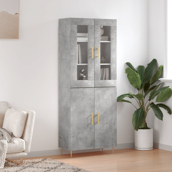 Szafka Regał Witrynka Szara Beton z Drzwiami Szklanymi 69.5x34x180 cm