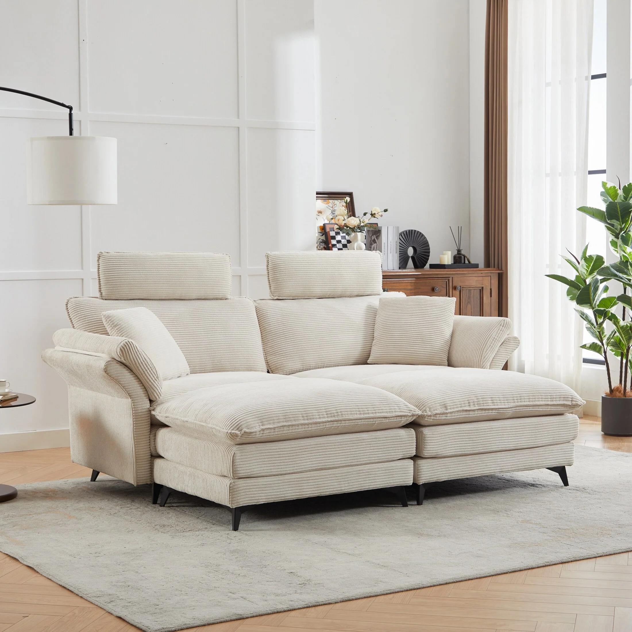 Modern Modular Sectional Sofa with 2 Ottomans and Removable Headrests for Living Room and Guest Room
