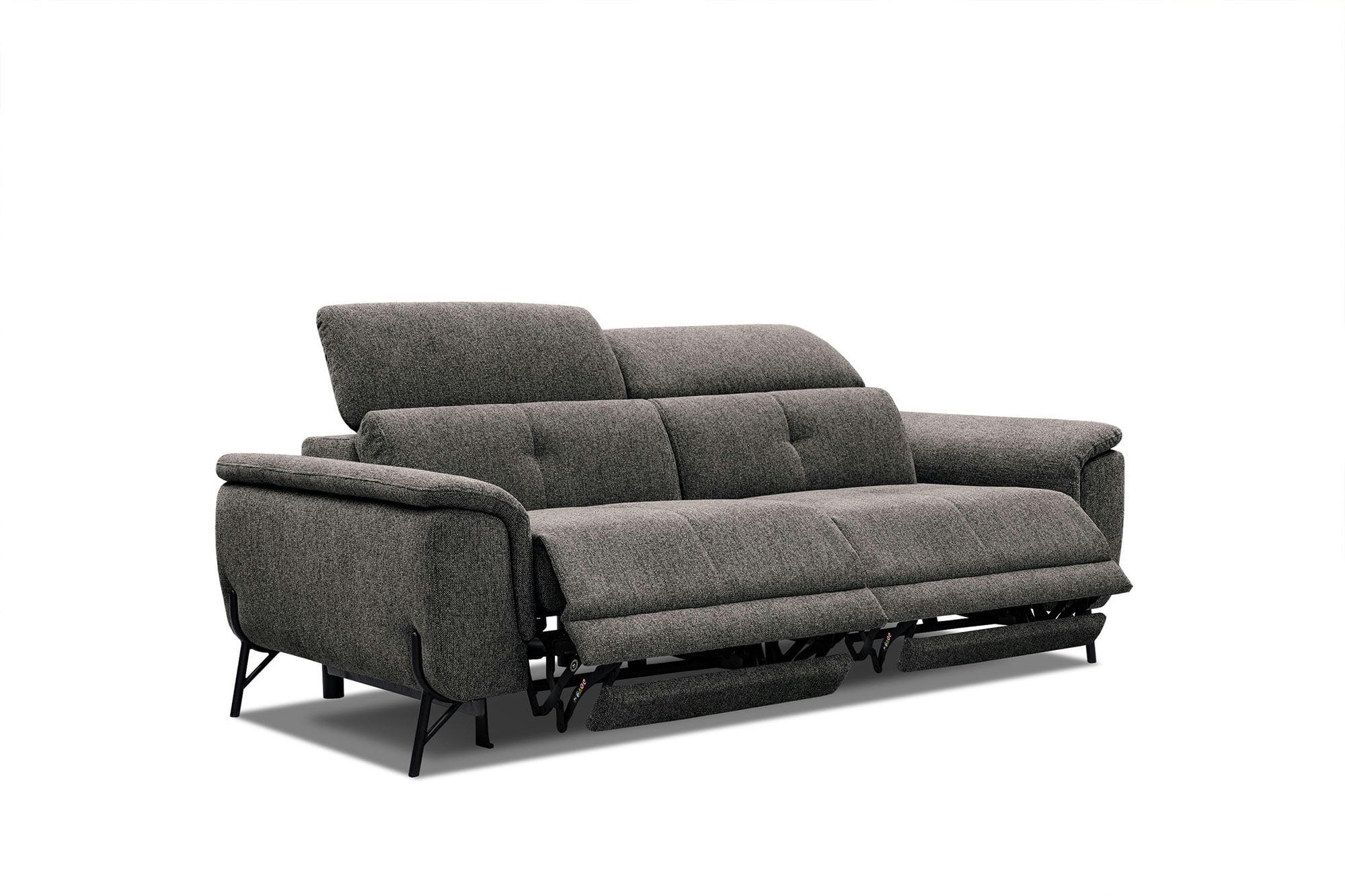 AVENA - Canapé droit 3 places avec 2 relax électriques tissu marron