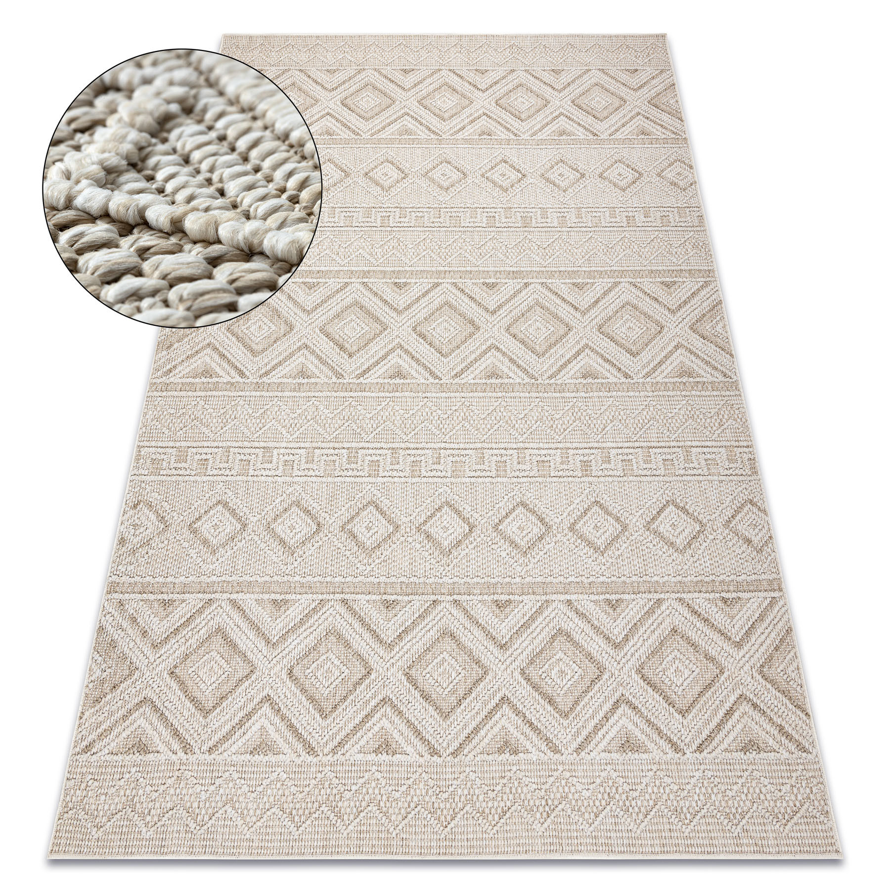 Dywan JERSEY 19234 beż - Romby, pętelkowy, strukturalny BOHO 60x100 cm
