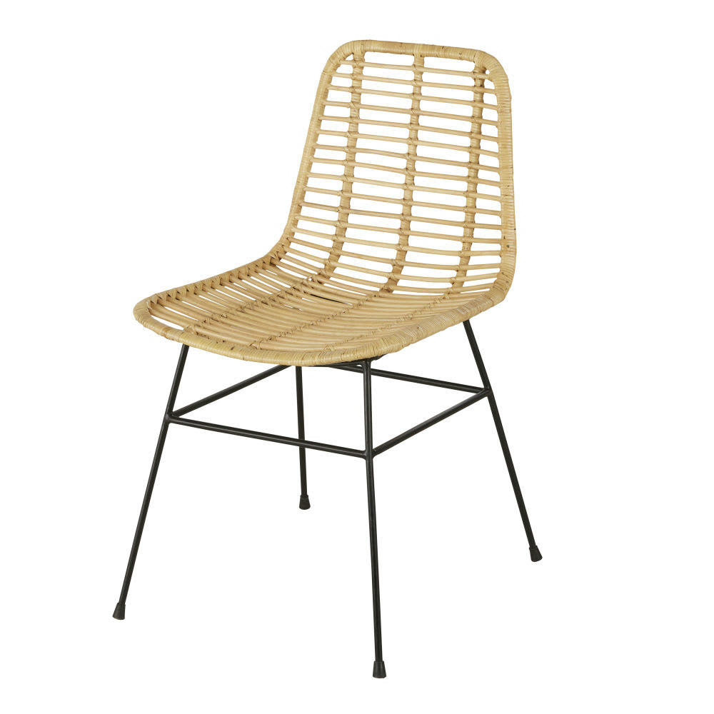 Anoki - Chaise en rotin et métal noir