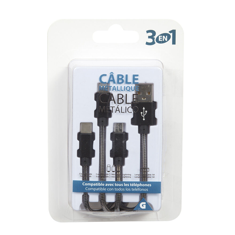 Adaptateur métal USB 3 en 1 USB-C - micro USB - Lightning