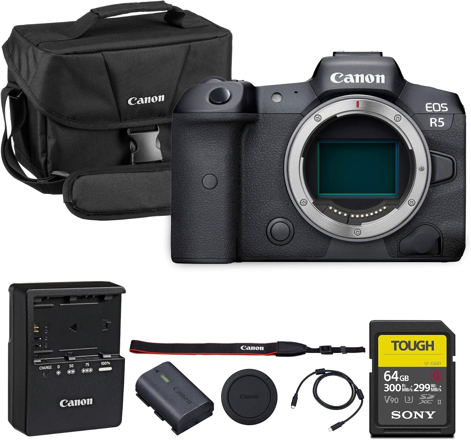 Canon EOS R5 Mirrorless Camera – 45MP Full-Frame RF Camera with 8K Video  IBIS  Dual Pixel AF II & 20fps Burst Shooting (4147C002) + 64GB Memory Card + Canon Shoulder Bag