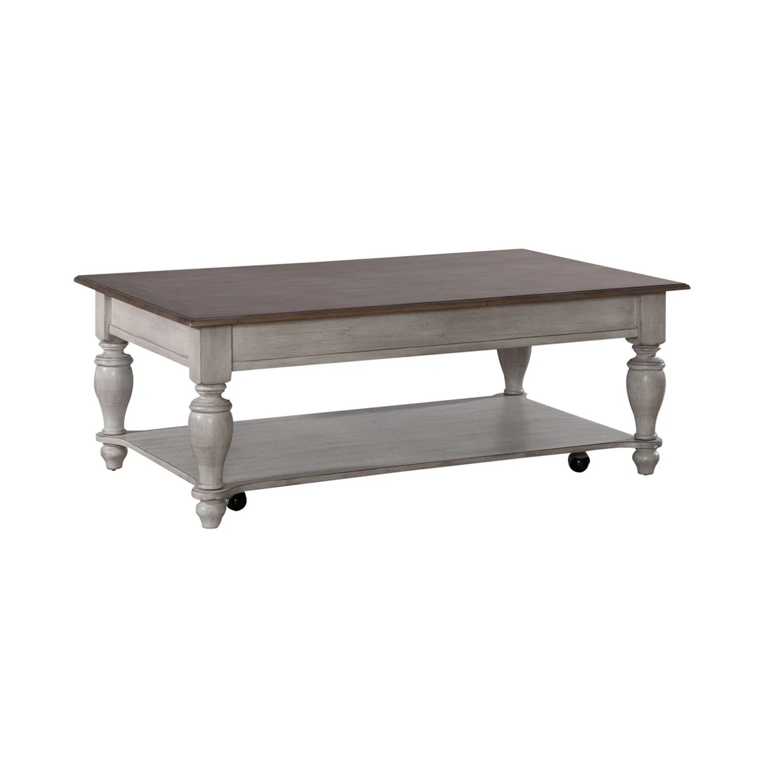 Ocean Isle Antique White & Weathered Pine Rectangular Cocktail Table