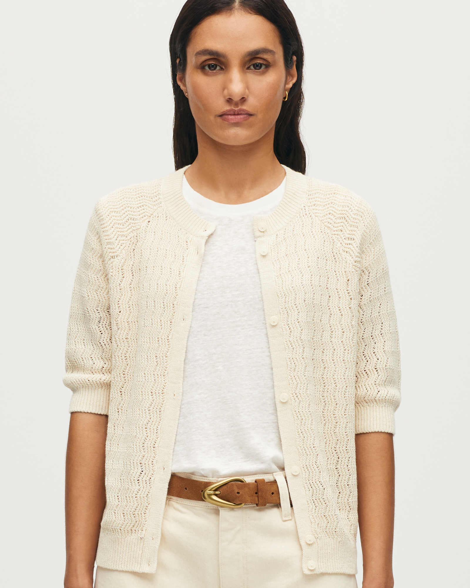 Cardigan manches courtes en lin