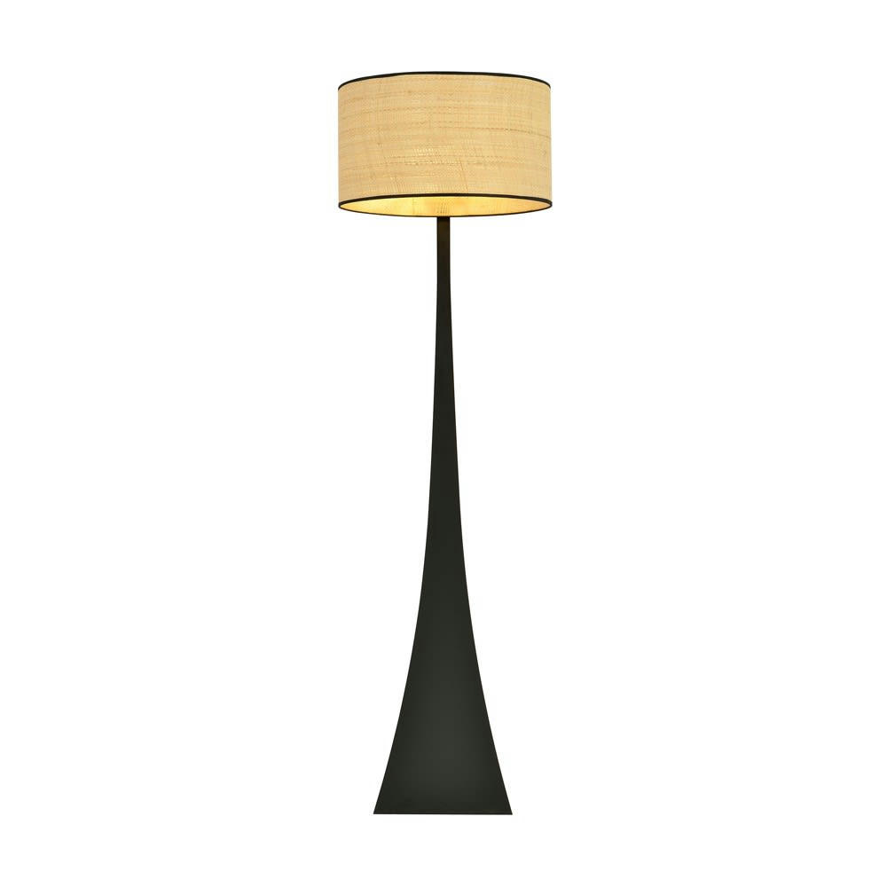 ESTELA - Lampadaire naturel avec structure noire et abat-jour en rotin