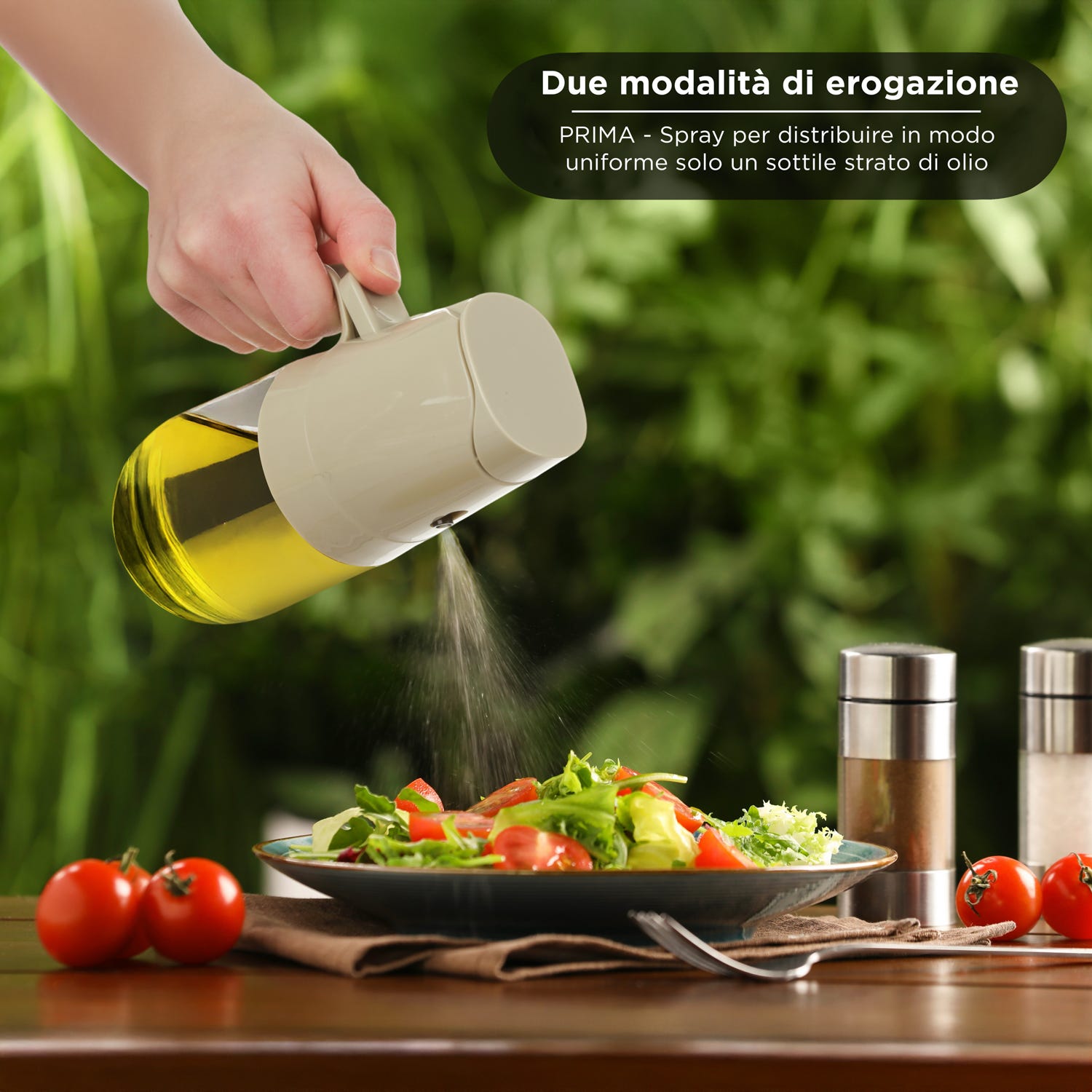 Oliera spray e versa vetro 300 ml tappo tortora