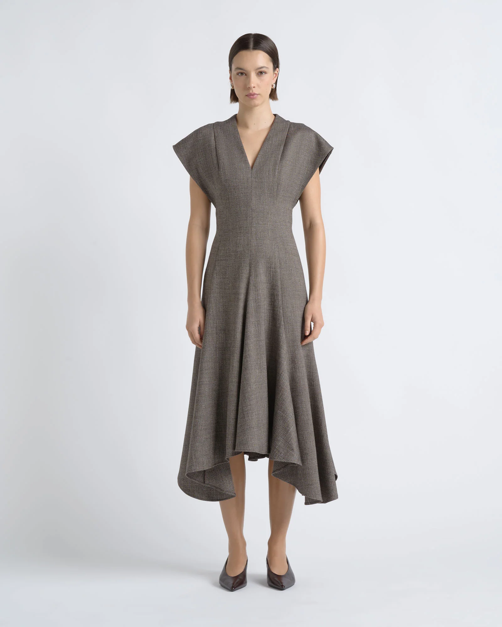 V-Neck A-Line Midi Dress
