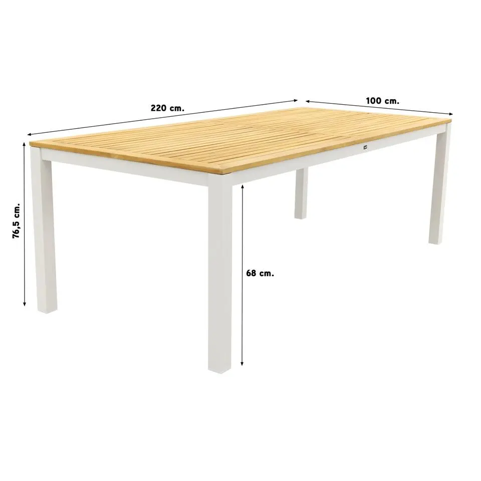 Hartman Sonata tuintafel 220x100 cm. - Teak - wit