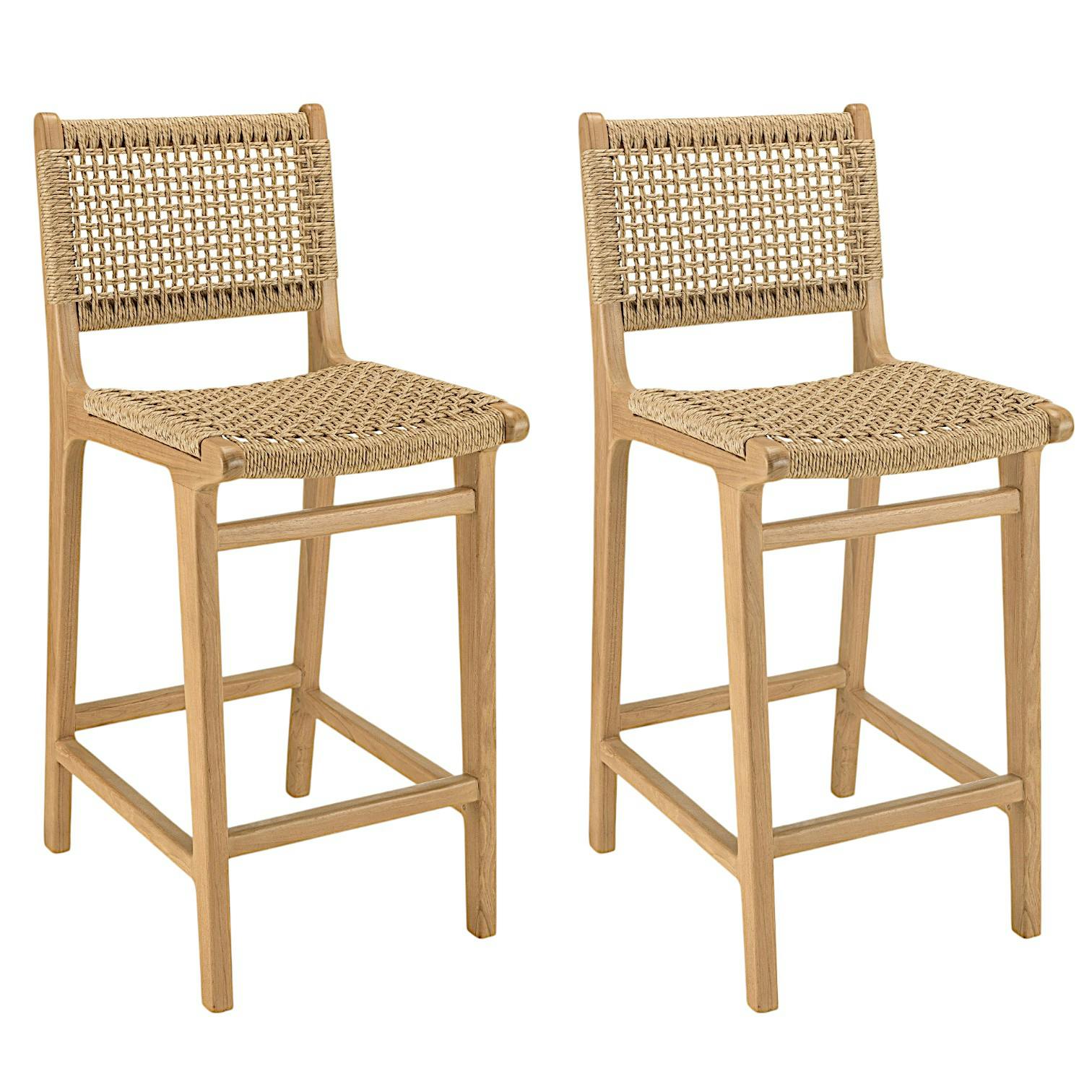 Chaise haute de jardin teck et assise tressée (lot de 2) SUMMER
