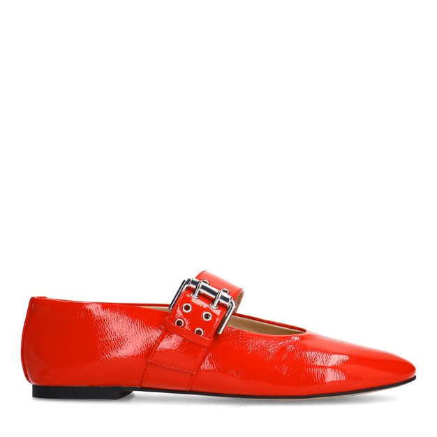 Rode lak buckle ballerina's