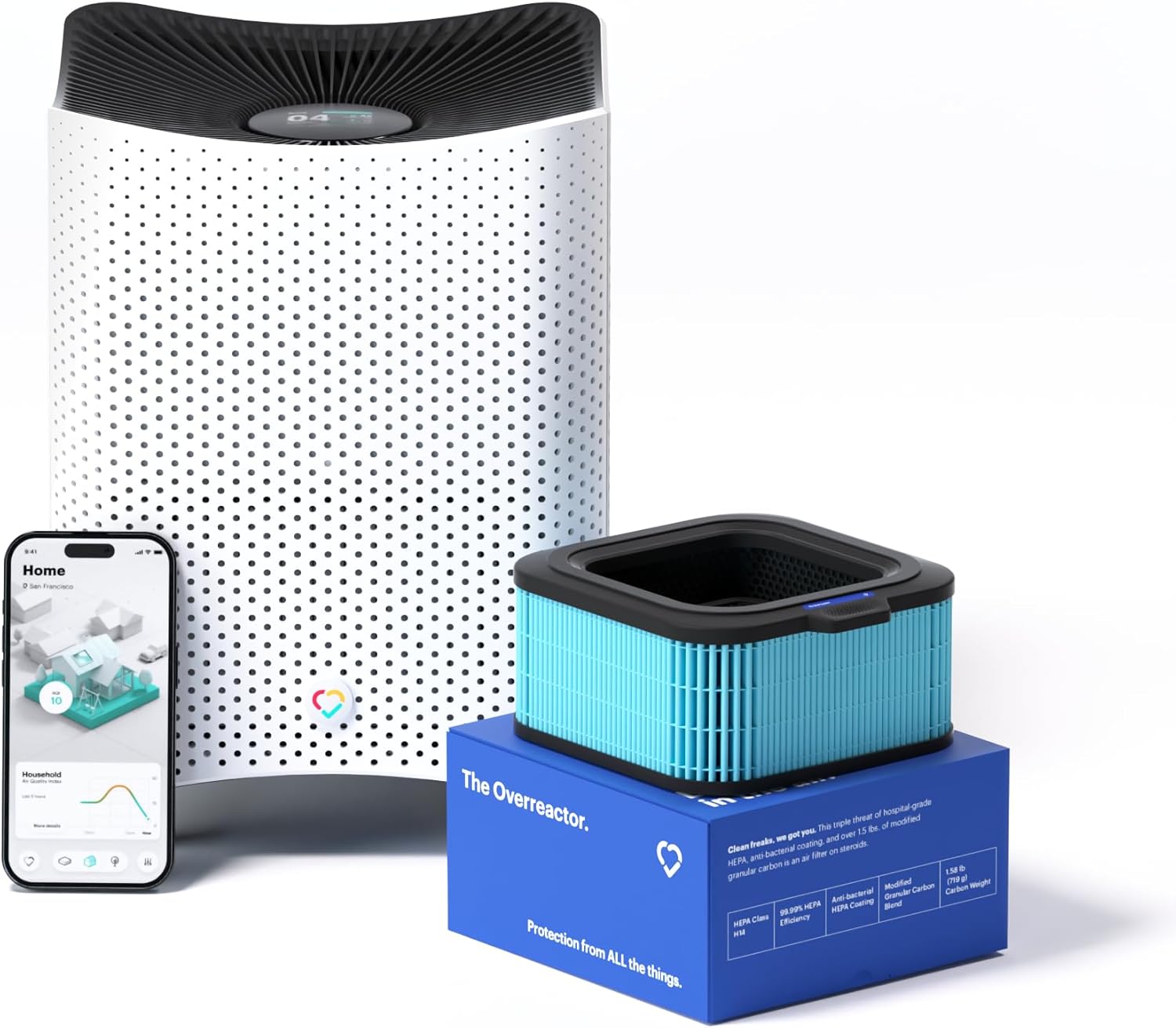 Mila Air 3 Smart Home Air Purifier with Overreactor H14 HEPA Replacement Filter  Removes Formaldehyde  VOCs  Dust & Odors  Ideal for Large Room or Bedroom  Quiet-Mode