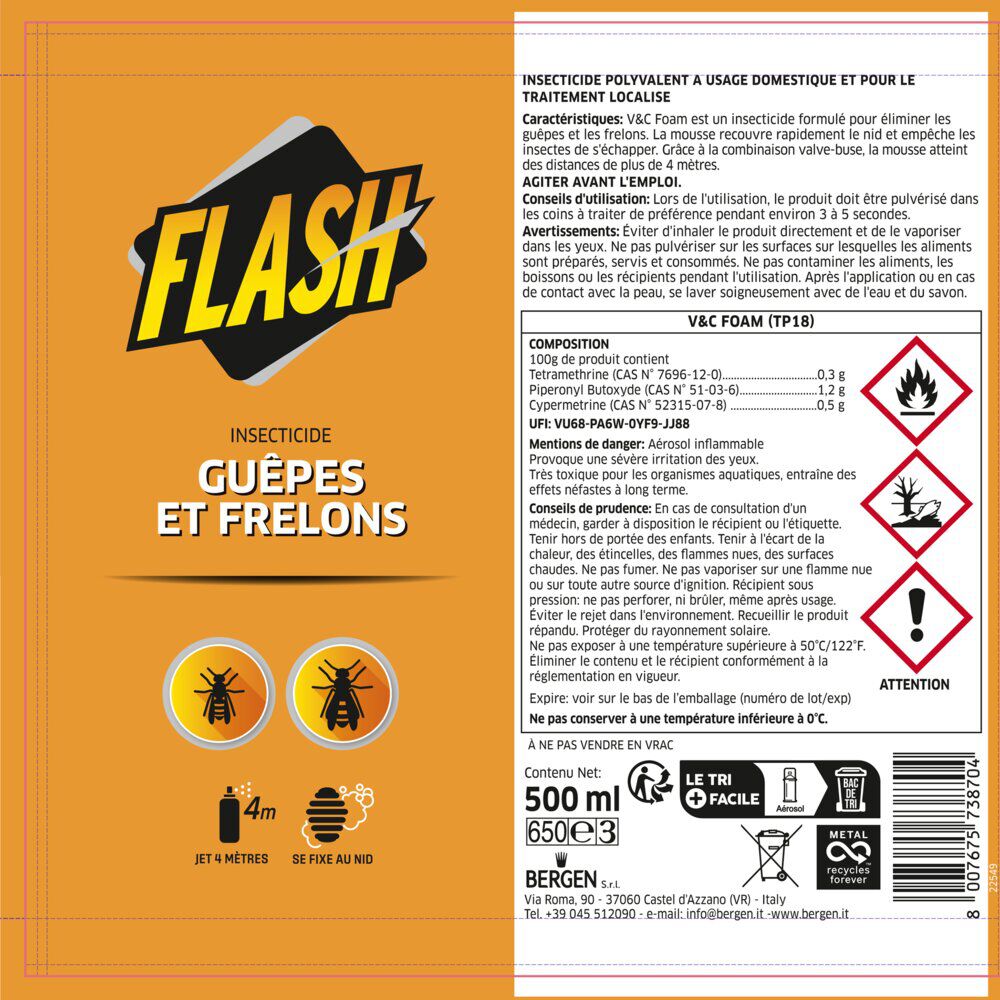 Mousse anti guêpes et frelons Flash 500ml