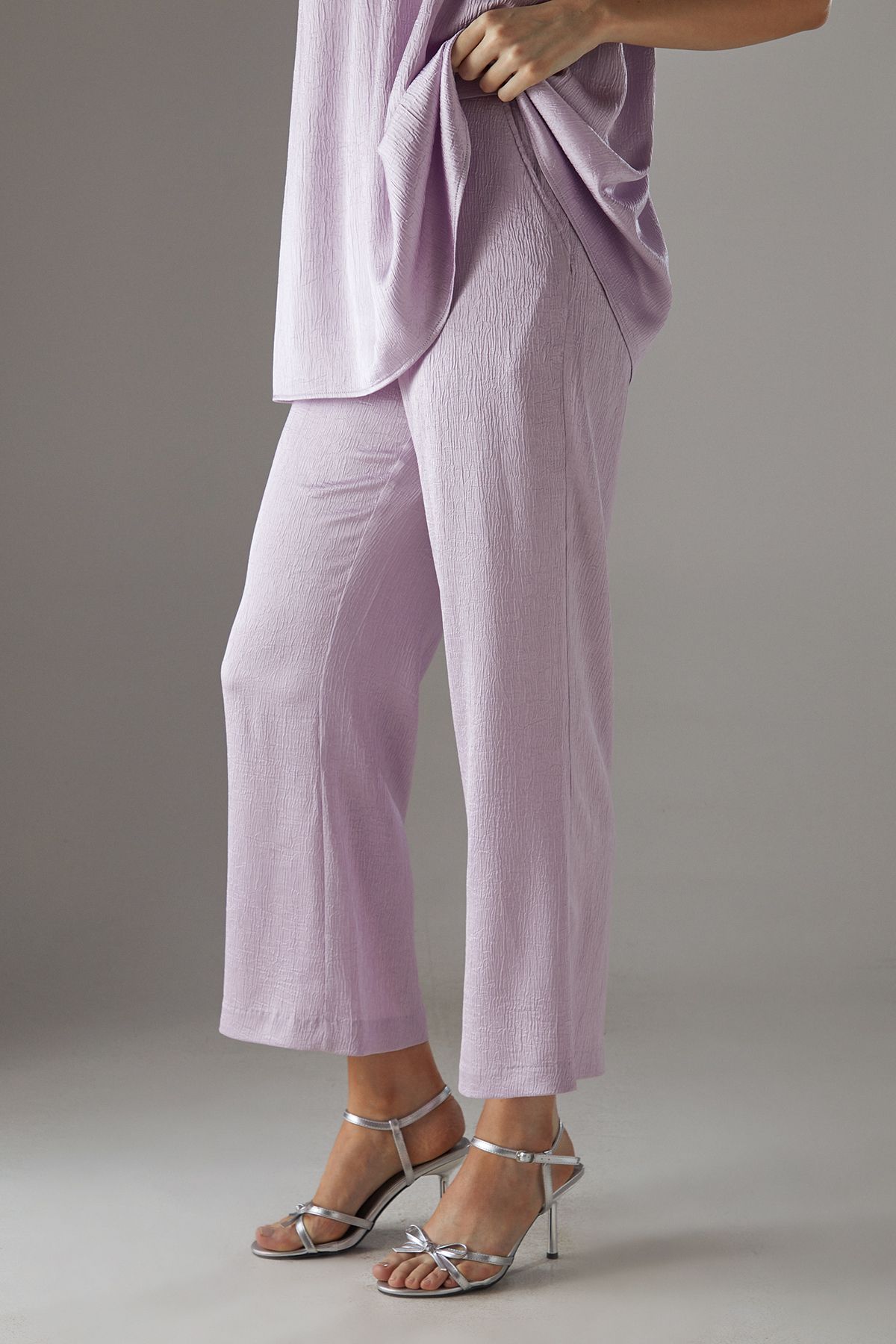 Warehouse Crushed Satin Kickflare Cropped Trousers