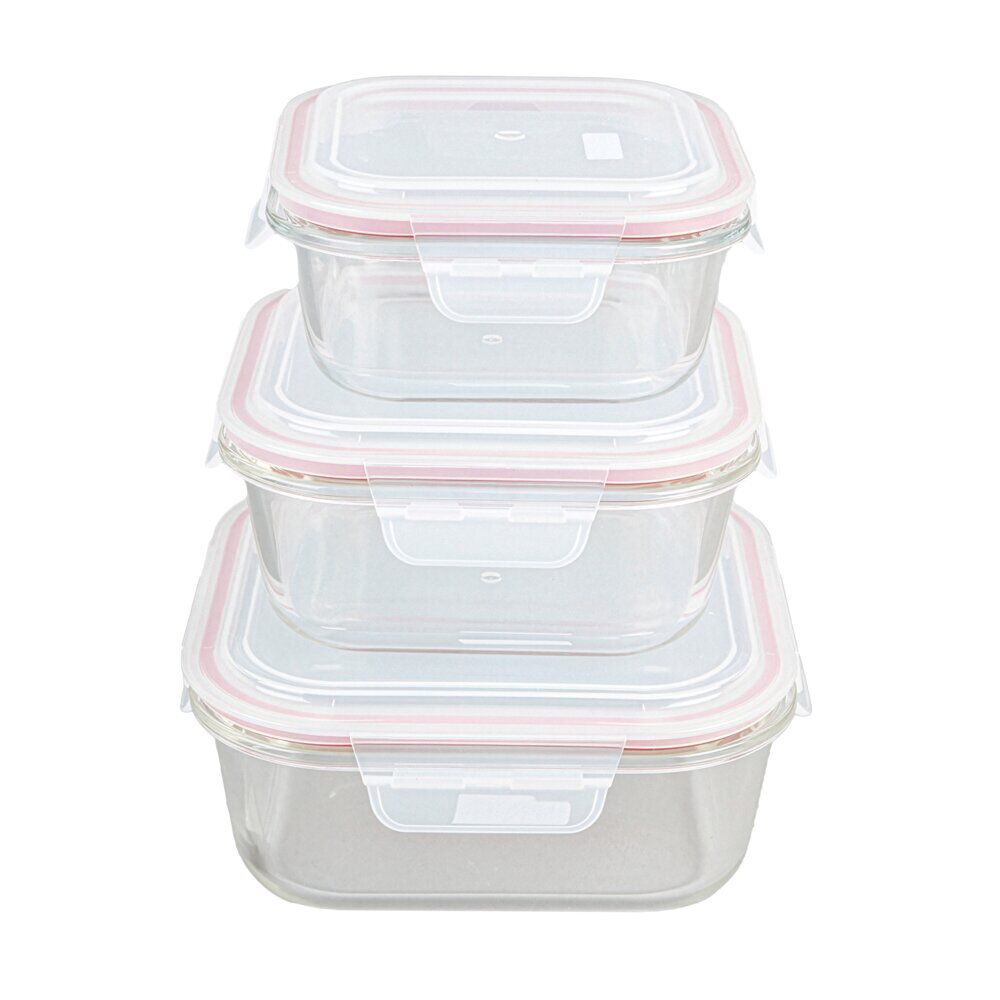 BoÎte alimentaire x3 en verre avec couvercle plastique hermétique 0,5/0,8/1,1L
