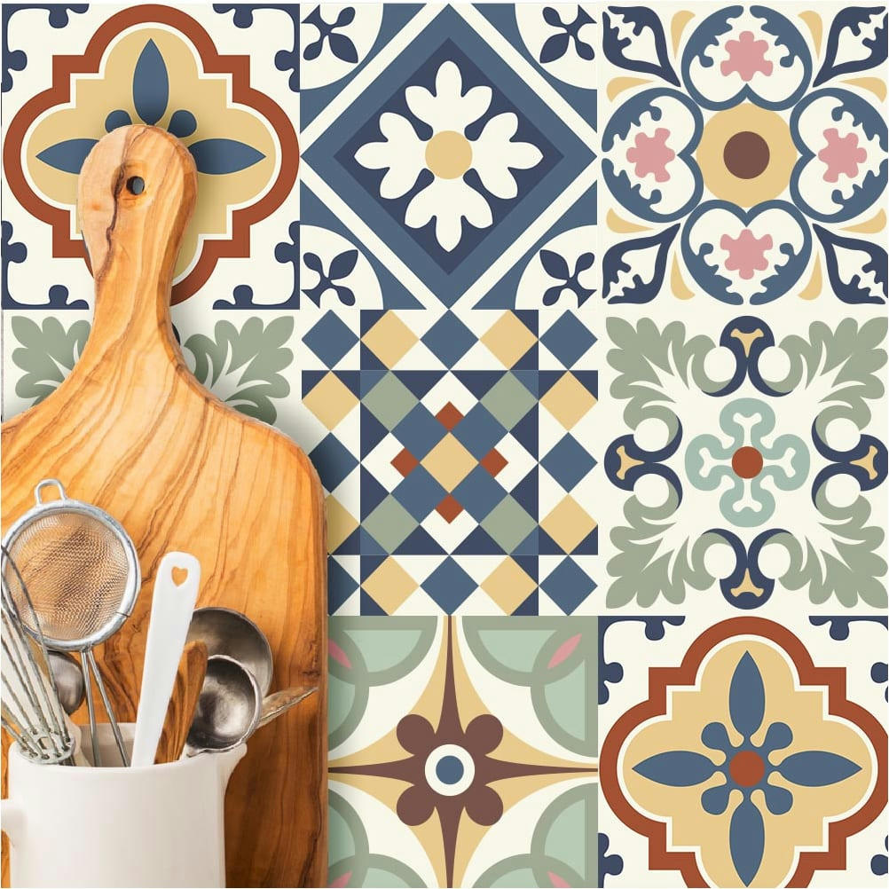 - 6 stickers carreaux de ciment 15x15cm