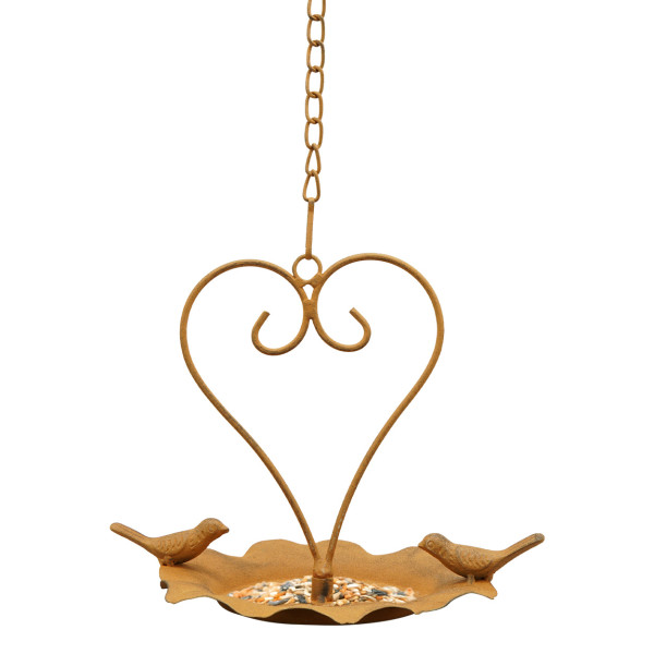 Wiszące poidełko dla ptaków metalowe serce z ptaszkami vintage 46 cm