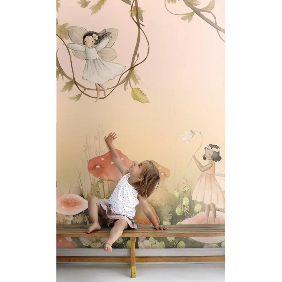 ESTAhome fotobehang elfjes roze en groen - 250 x 279 cm