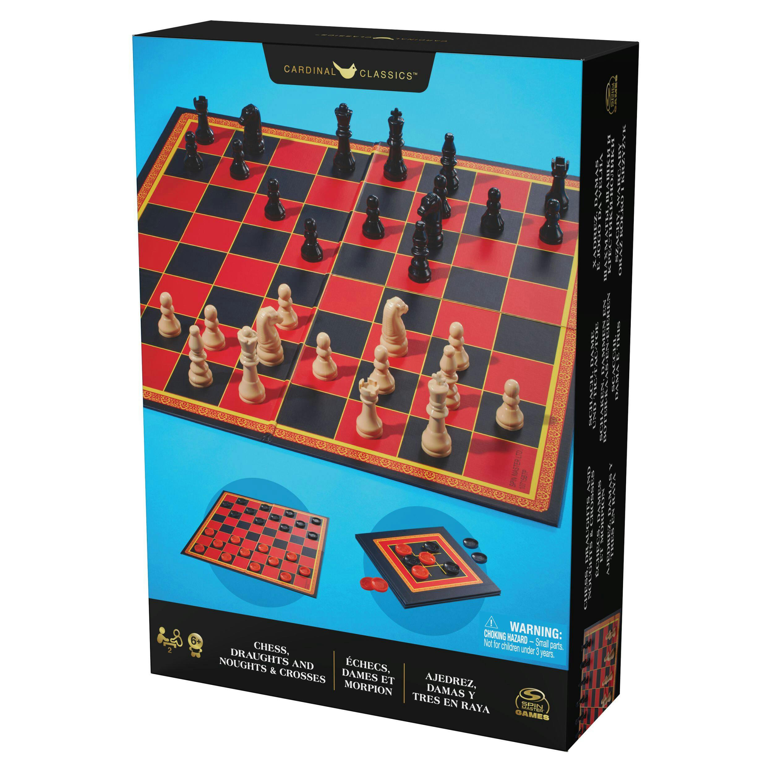 Chess Checkers Tic Tac Toe 3-in-1 Board Game Set, Ages 6+