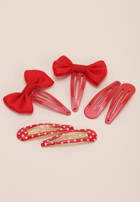 Girls 6pk Red Polka Dot & Bow Hair Clips