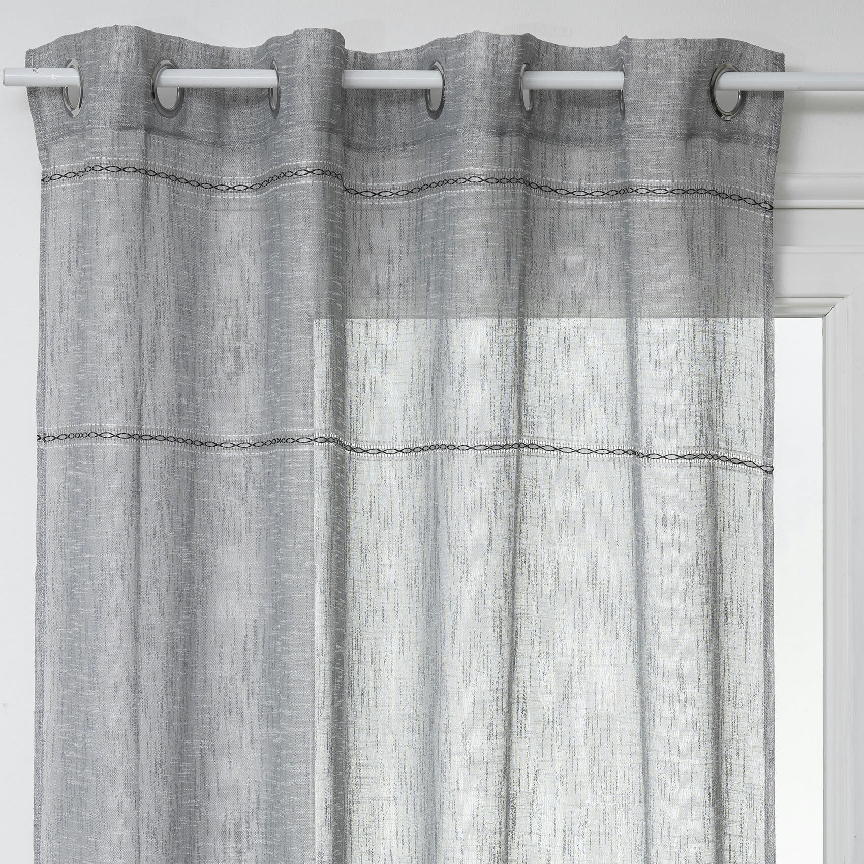 - Voilage avec lignes ajourées polyester gris clair 140x240 cm