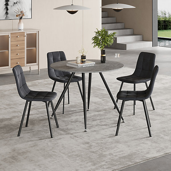 Ensemble de salle à manger Fitjar pour 4 personnes effet béton / gris foncé en.casa