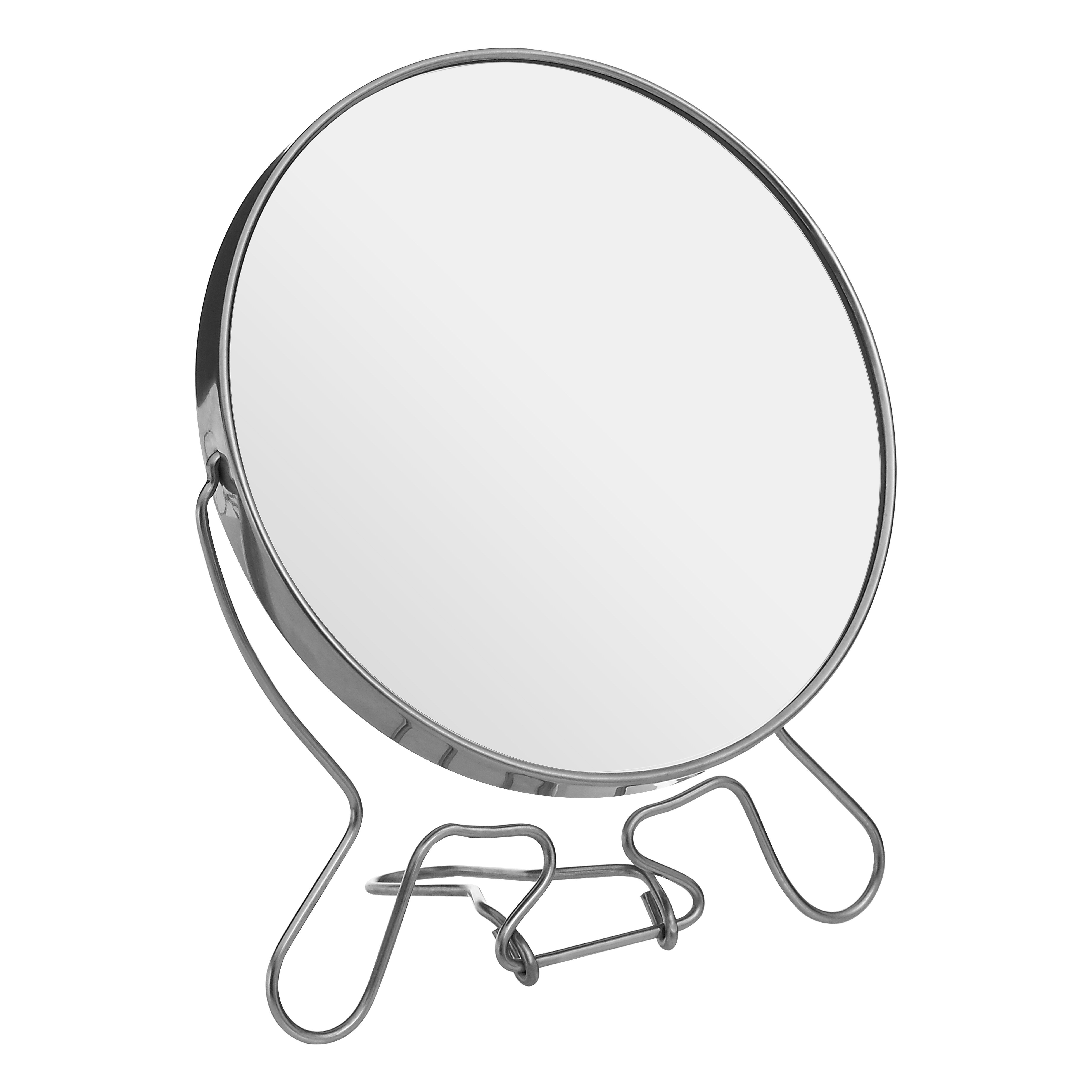 Orsina Silver Effect Two Sided Small Shaving Mirror, Compact Round Tablemirror, Metal Frame Swivel Makeup Mirror