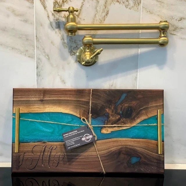 Personalized Black Walnut Epoxy River Charcuterie Board, Personalized Serving Tray