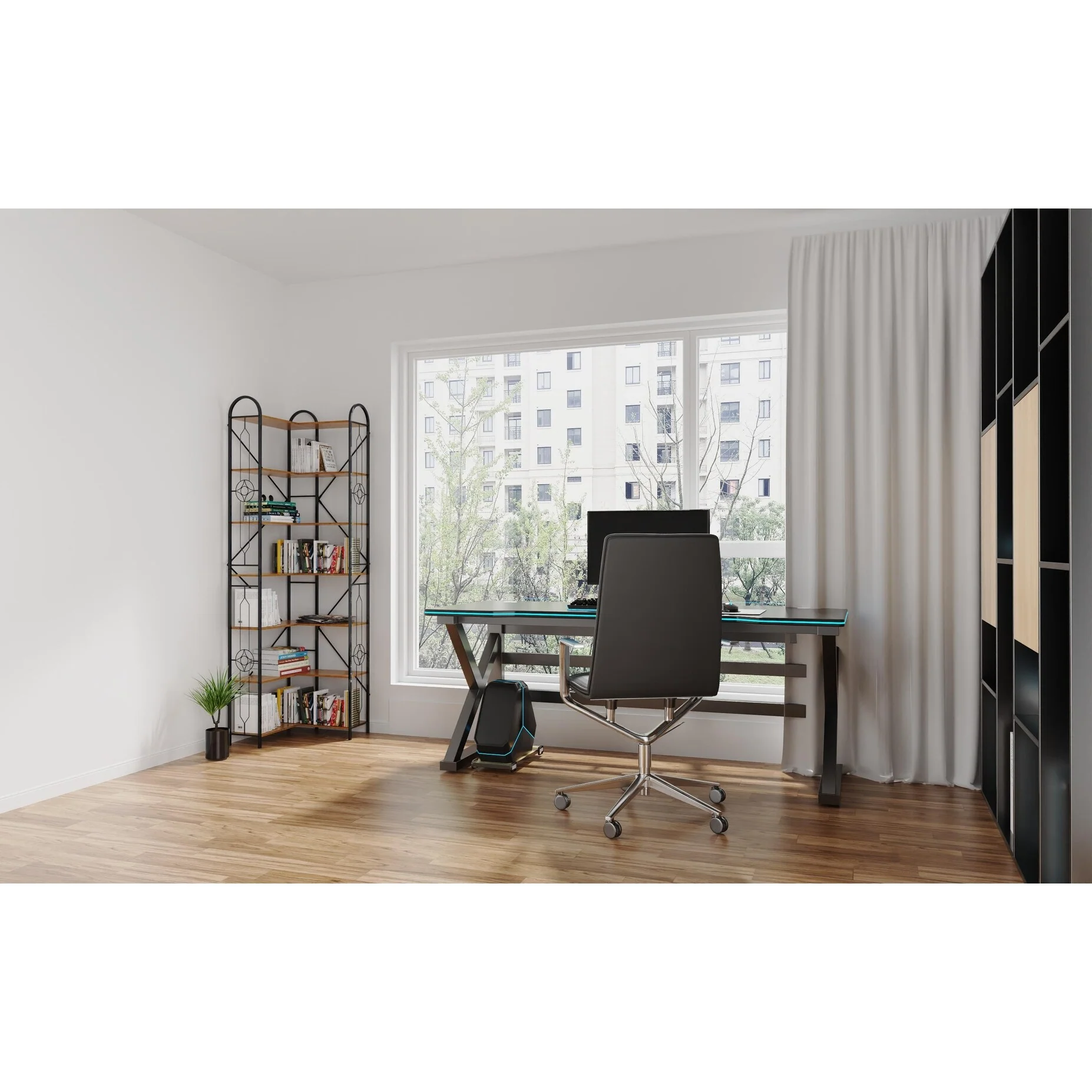 7 Shelf Bookcase, Modern High Bookcase, Thickened Iron Frame and Thickened Laminate Composition