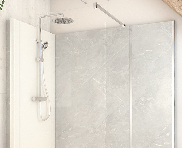 Cabine de douche à l’italienne l.80 x L.170 x H.218 cm – effet marbre gris, receveur de plain-pied, Elmer Serenity