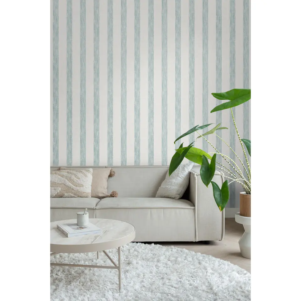 Sanders & Sanders behang geschilderde strepen blauwgroen en wit