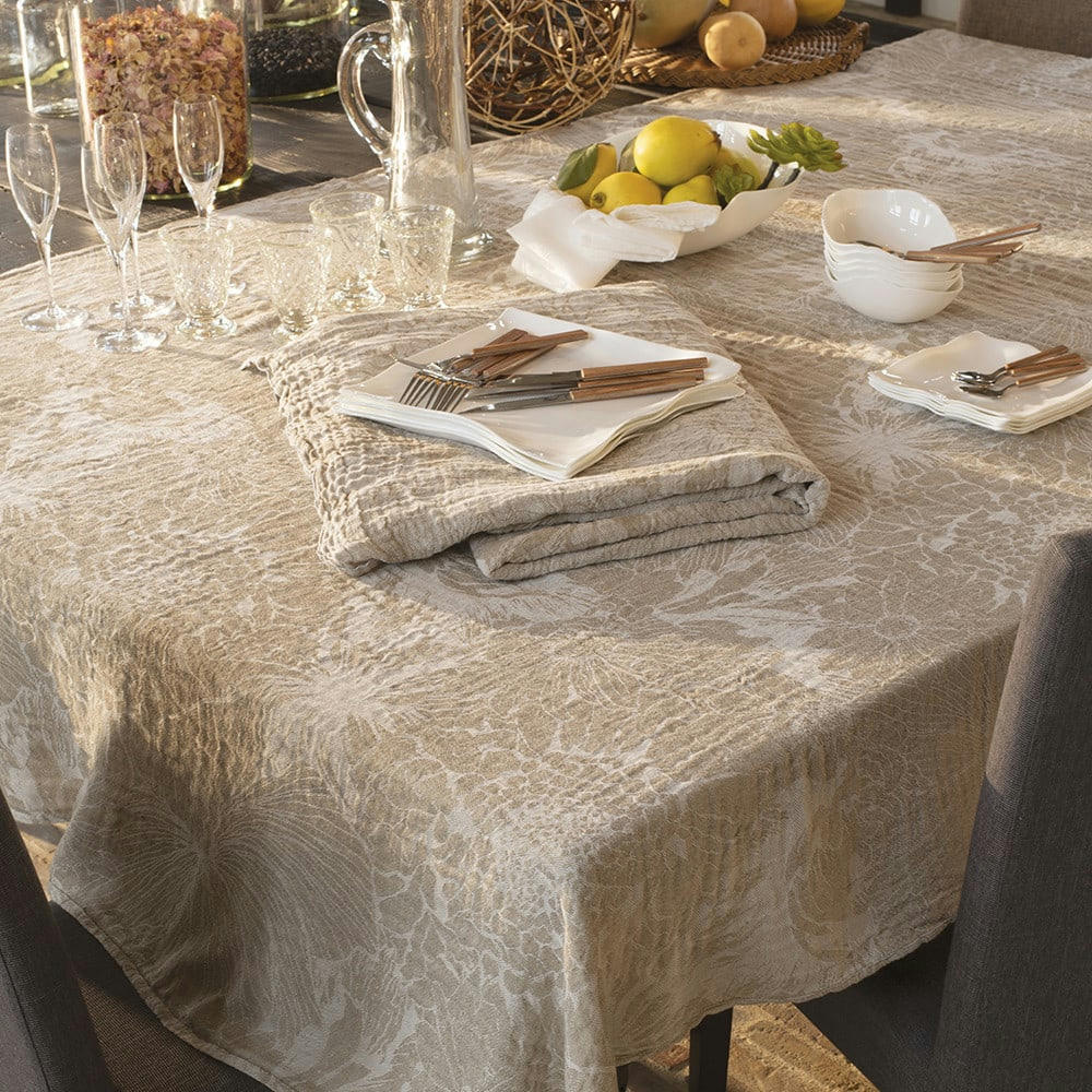 MILLE BLOOM NATUREL - Nappe carrée  métis lin & coton beige 155x155 cm