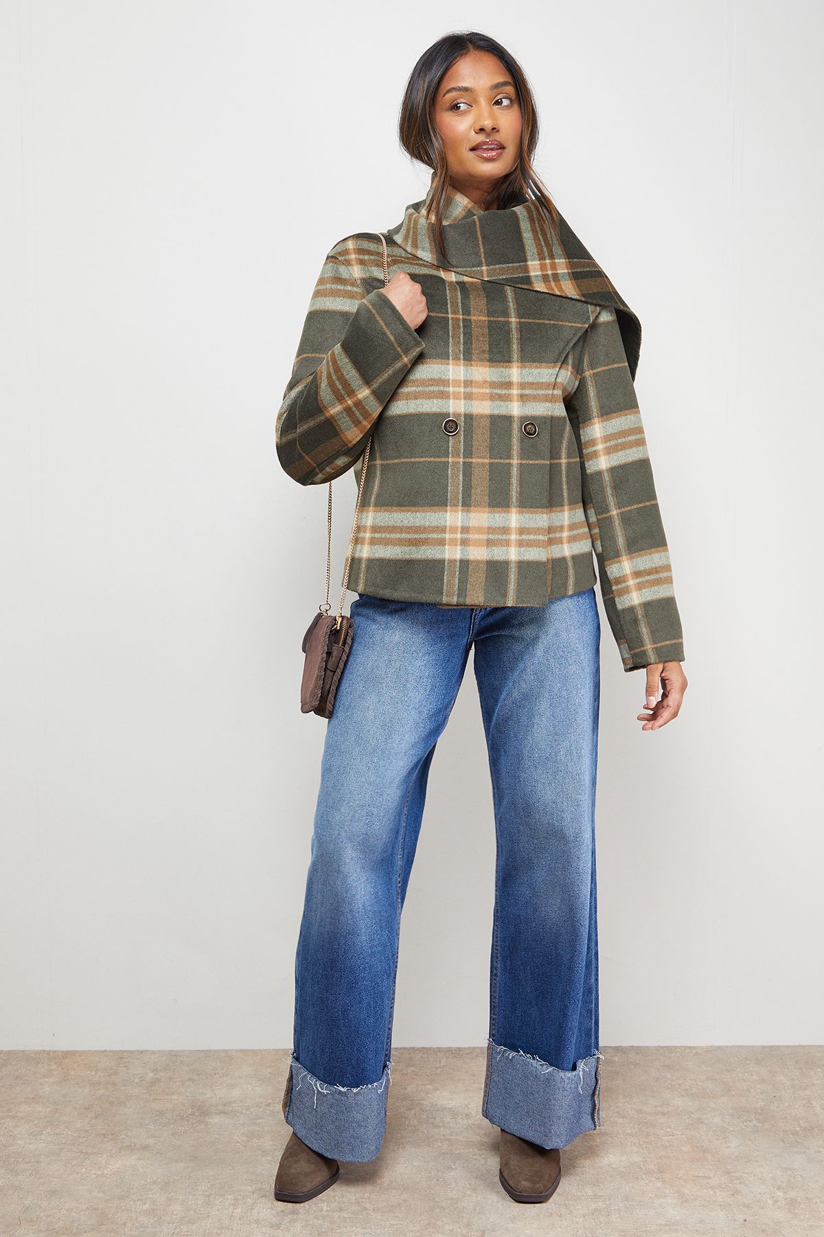 Oasis Check Scarf Longline Jacket Coat