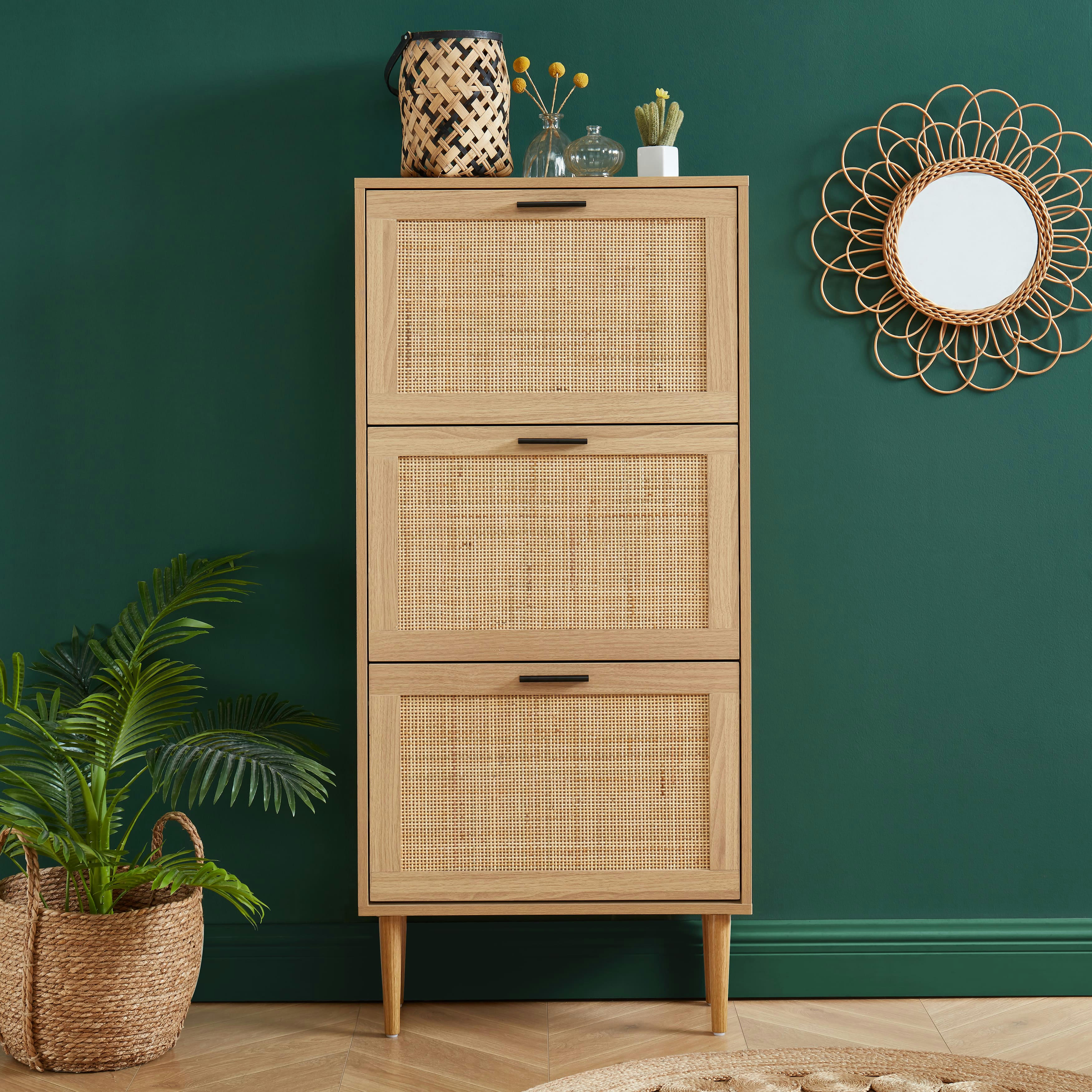 AMANA - Meuble à chaussures   cannage rotin  3 portes 60cm