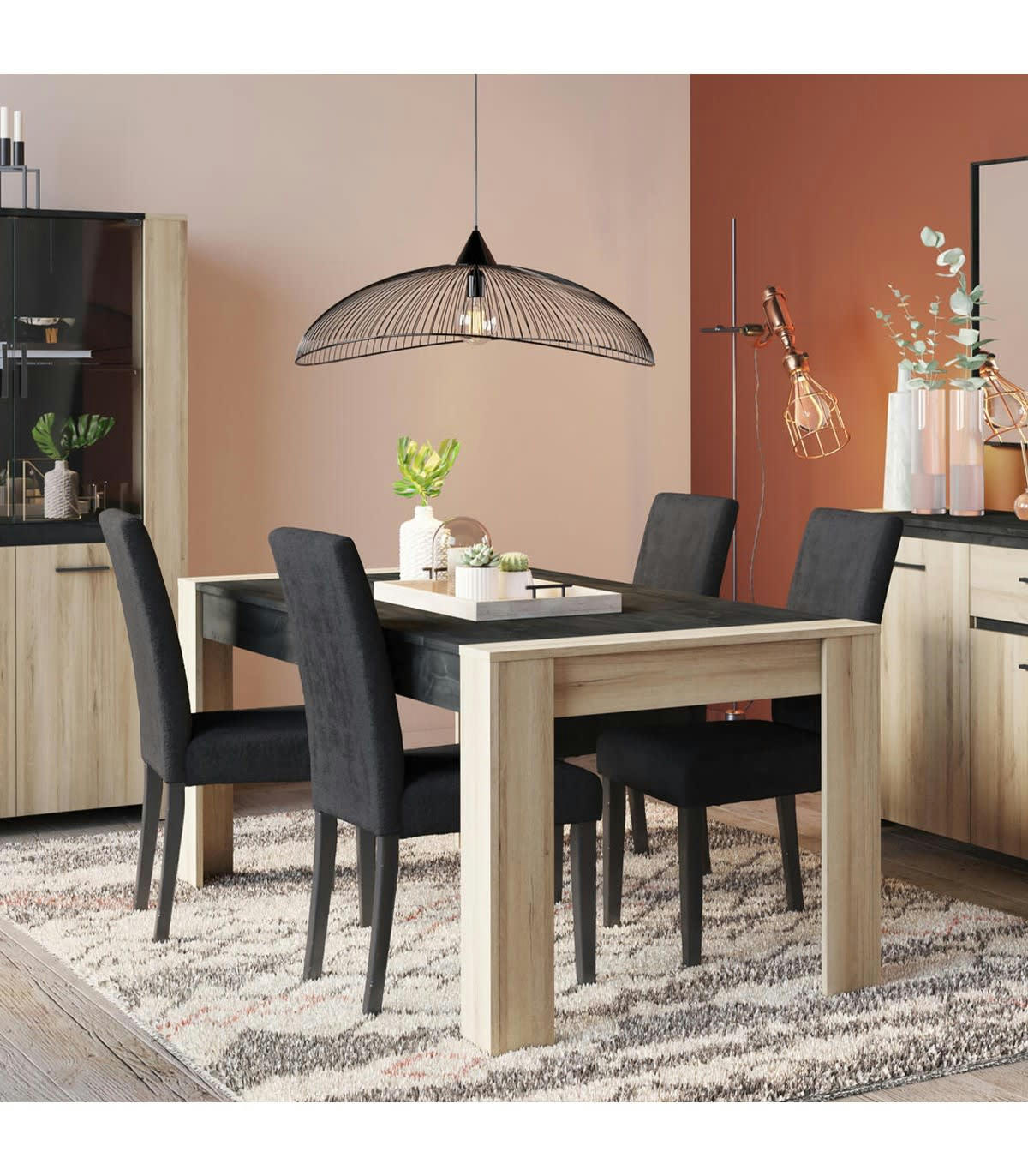 SHEFFIELD - Table à Manger 6 Personnes L170 x 90 cm - Décor chêne et ardoise