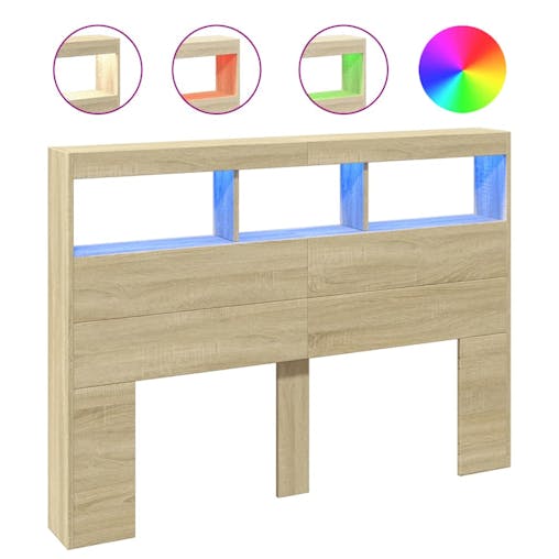 NNEVL Headboard Cabinet with LED Sonoma Oak 140x17x102 cm