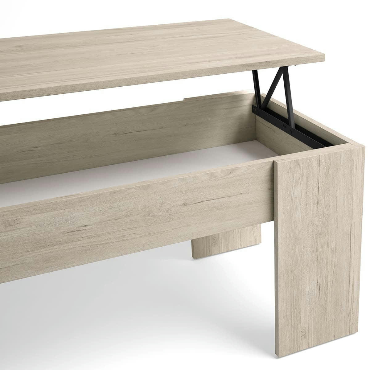 ARIZONA - Table basse élevable blanche et effet bois 100 cm