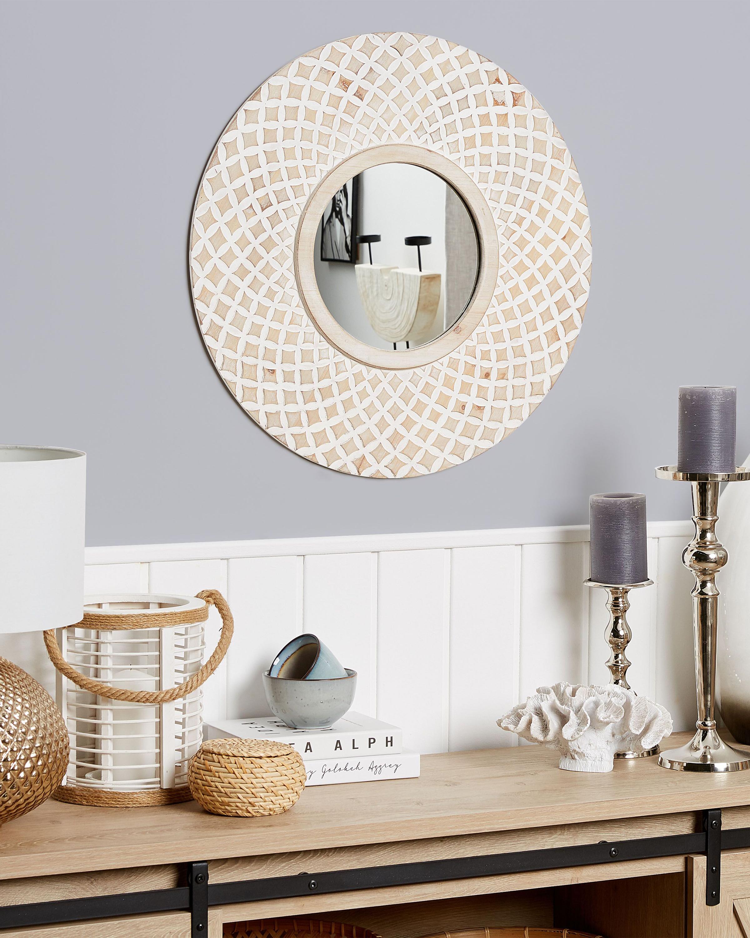 Wall Mirror POMARO 60 cm 60 cm Fir Wood Light Brown