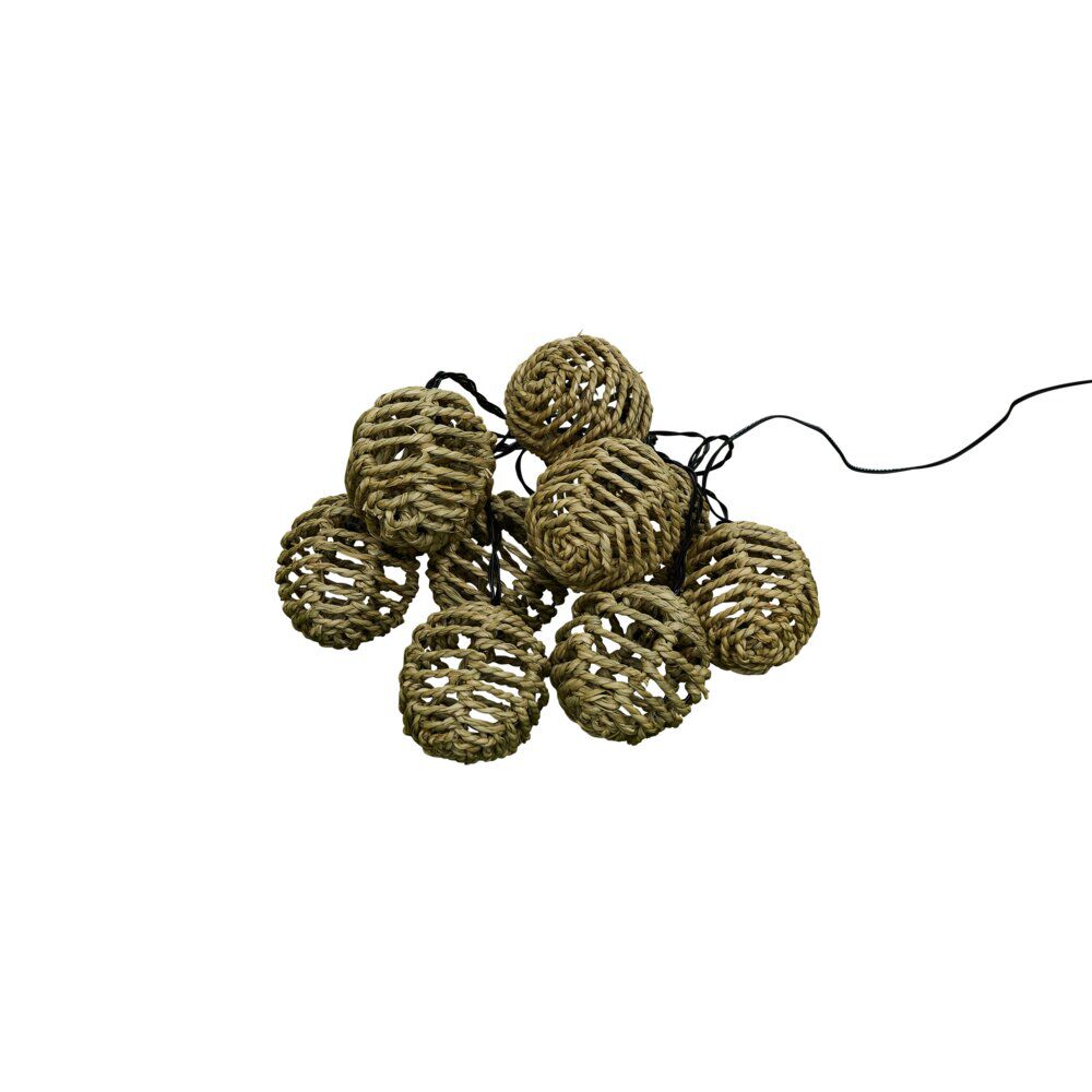 Guirlande solaire boules imitation rotin naturel 10 led L 2,7 m