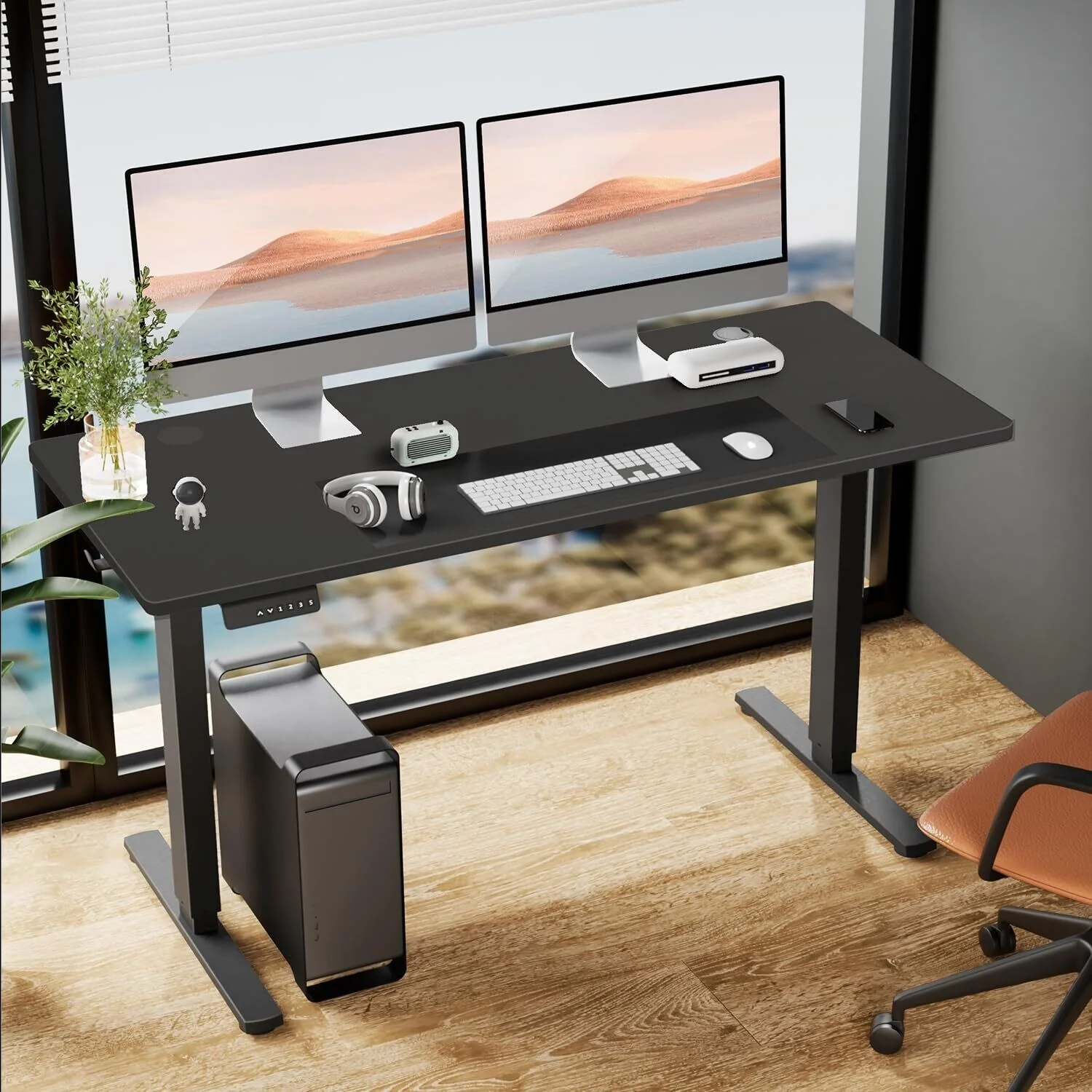 48 x 24 in. Electric Adjustable Height Rising Standing Desk with Splice Board, 2 Hook and Wire Hole