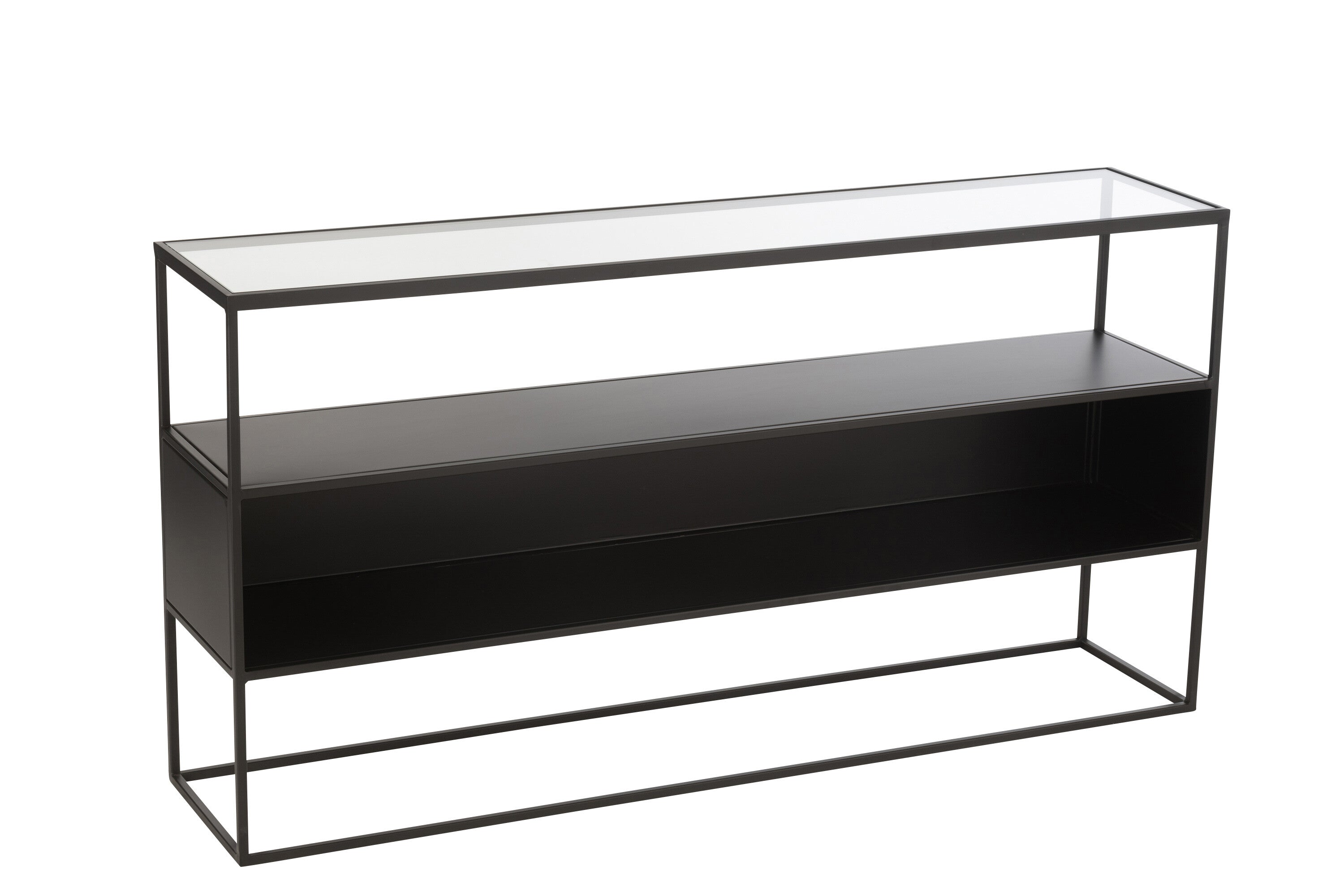 J-Line console Vierkant - metaal/glas - zwart