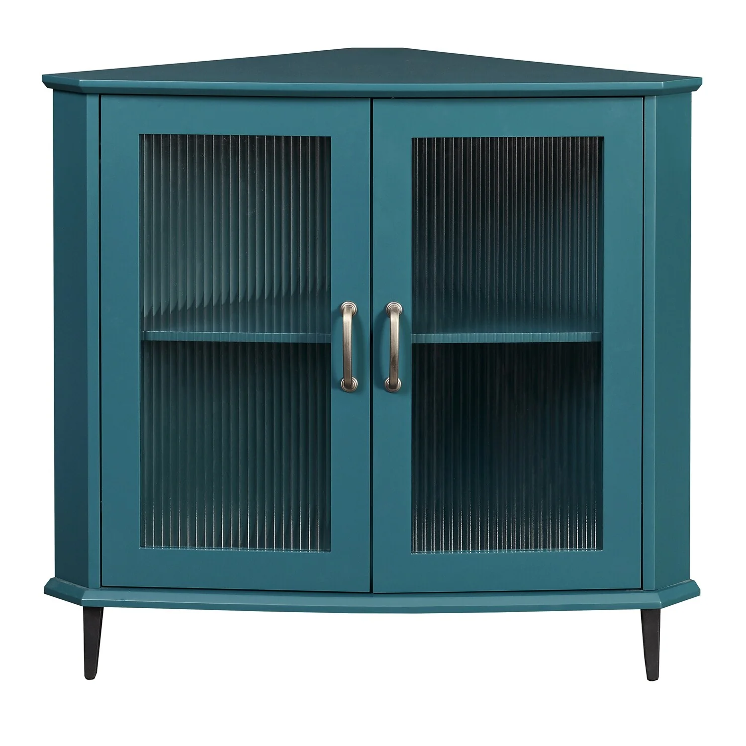 Modern Corner Cabinet with Adjustable Shelves and Tempered Glass Doors for Living Room
