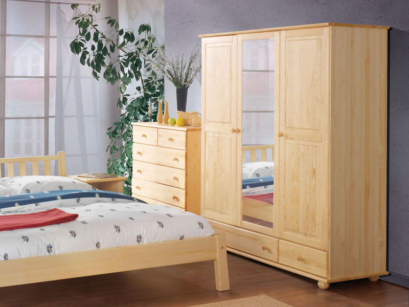 Szafa trzydrzwiowa drewniana 150 Classic z lustrem, sosnowa