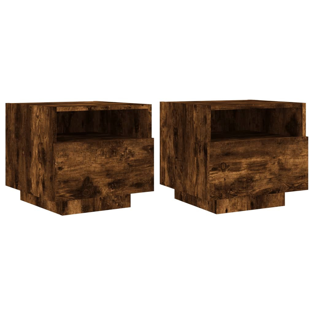 2x Szafka Nocna Stolik Brązowa z Szufladą z LED Do Sypialni 40x39x37 cm