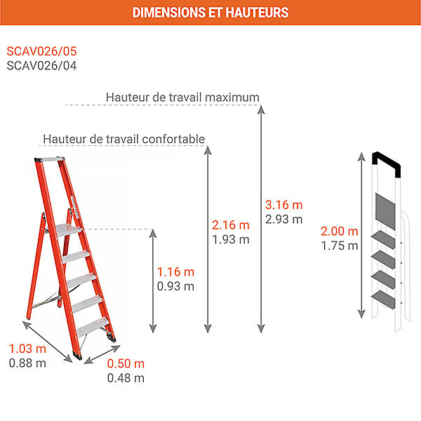 Escabeau 4 isolant en fibre de verre avec bac porte-objets et garde-corps - SCAV026/04