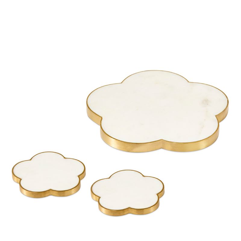 Flower Marble White & Gold Coaster Pack of 2